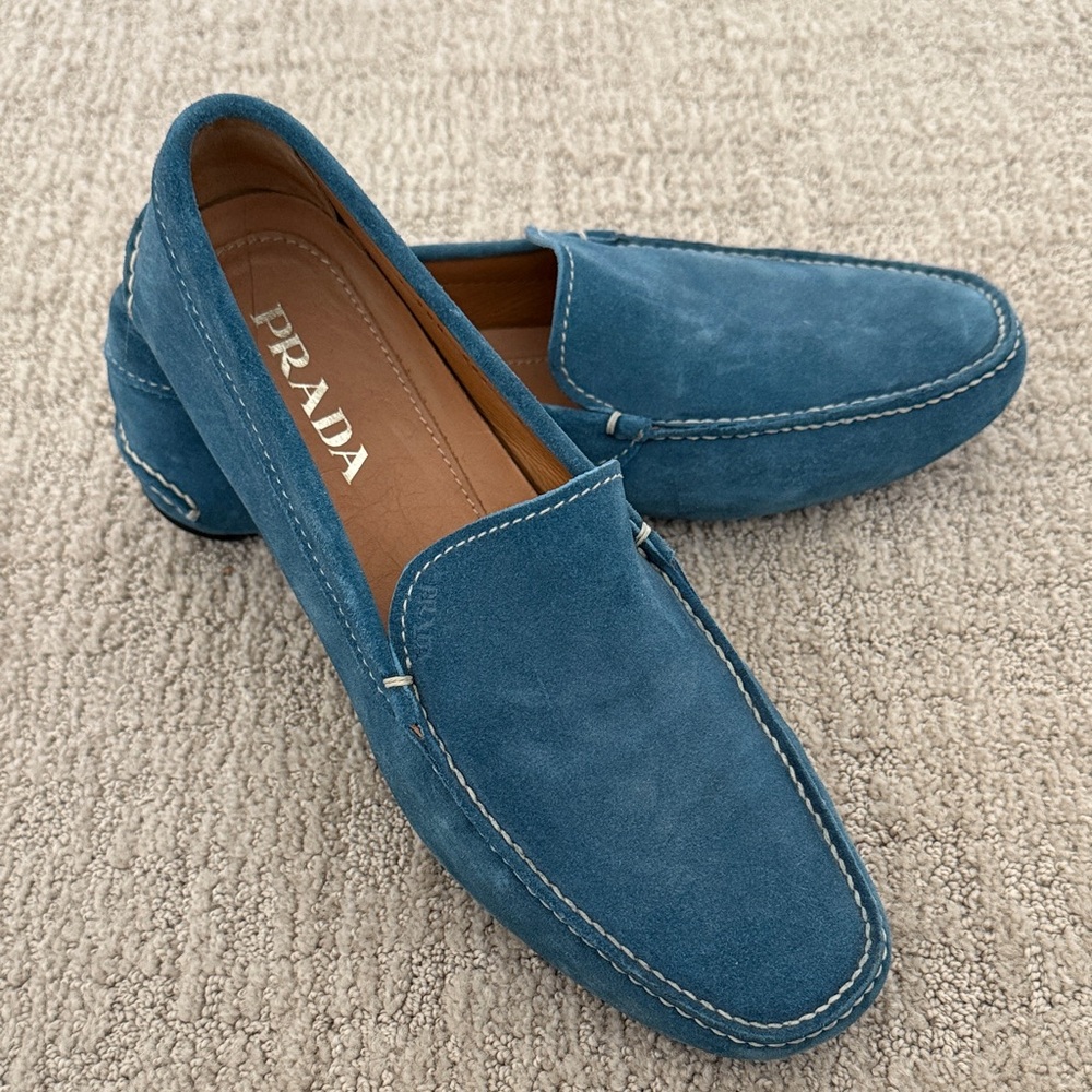 Prada Men's Blue Suede Loafers